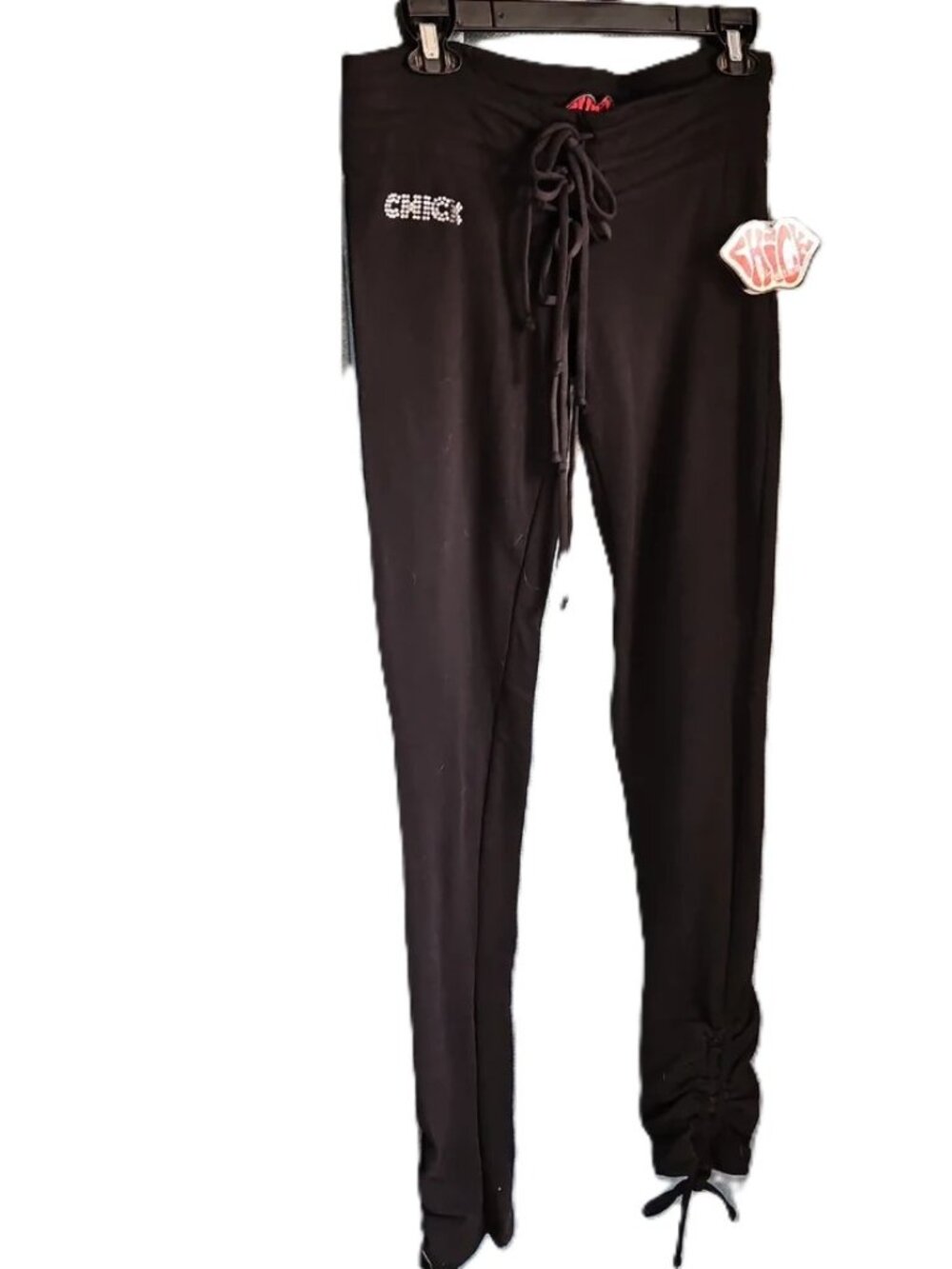 Vintage Chick by Nicky Hilton Y2K Black Rhinestone Logo Drawstring Joggers -XS